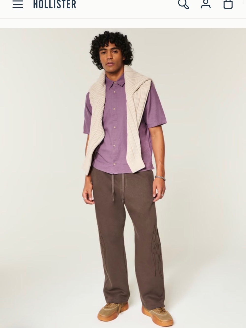 Hollister Men's Dark Brown Drawstring Joggers with Side Graphic